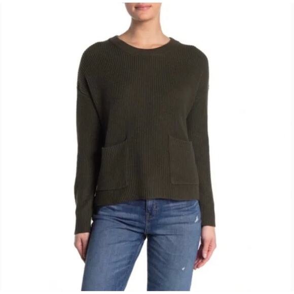 Madewell Green Patch Pocket Ribbed Pullover Sweater - Picture 1 of 9
